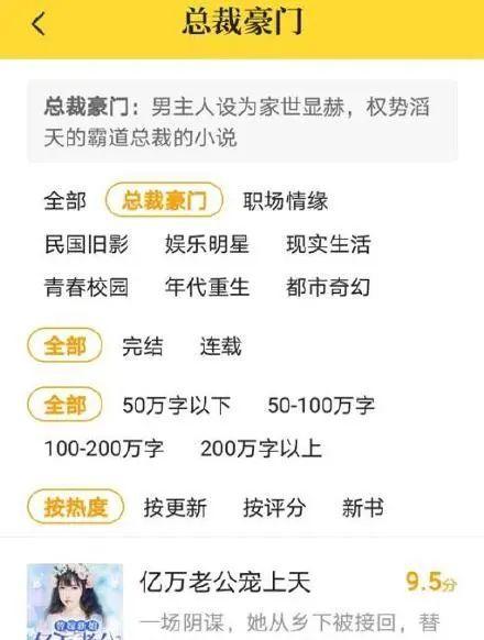 手机APP总裁文分类界面